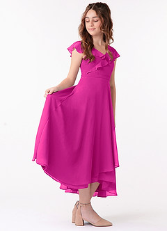 Azazie Posie Junior A-Linie Gestreift Chiffon Kleid Fuchsia image3