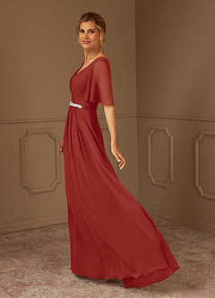 Azazie Tricia Mother of the Bride Dresses Terracotta A-Line V-Neck Pleated Chiffon Dress image2