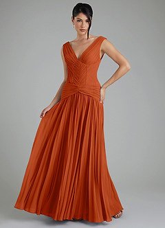 Azazie Kima Robes de demoiselle d'honneur Robe Trapèze en Mousseline de soie Plissée Orange Brûlée image1