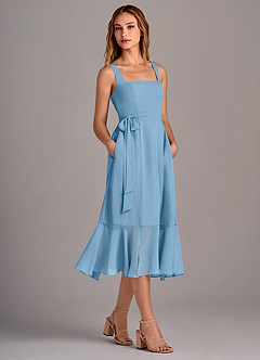 Azazie Deb Robes de demoiselle d'honneur Robe Trapèze Convertible en Mousseline de soie avec poches Acier Bleuté image3