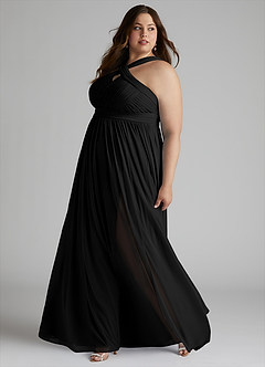 Azazie Hillian Bridesmaid Dresses Black A-Line Halter Pleated Mesh Dress image10