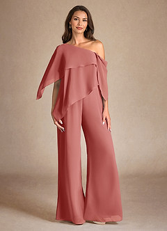 Azazie Halima Mother of the Bride Dresses Antique Rose Jumpsuit/Pantsuit Side Slit Chiffon Dress image1