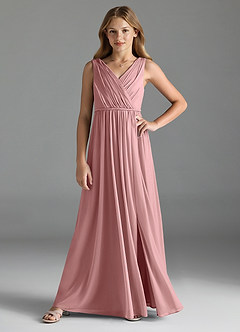 Azazie Tanicia Junior Dusty Rose A-Line Mesh Dress image3