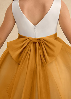 Azazie Rene Blumenmädchenkleider A-Linie Schleifen Tüll Kleid Elfenbein Butterscotch image7