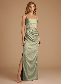 Azazie Mai Bridesmaid Dresses Olive Floral Jacquard Sheath Pleated Floral Jacquard Dress image5