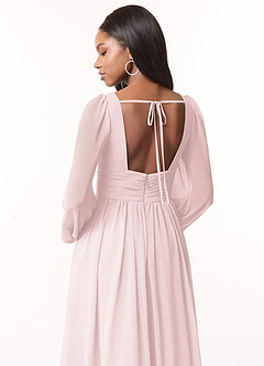 Azazie Norah Bridesmaid Dresses Blushing Pink A-Line V-Neck Long Sleeve Chiffon Dress image3