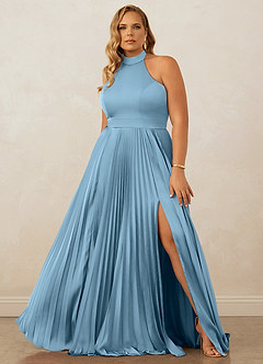 Christian Siriano Bridal for Azazie 1007 Robes de demoiselle d'honneur Robe Trapèze en Satin extensible Plissée Acier Bleuté image8