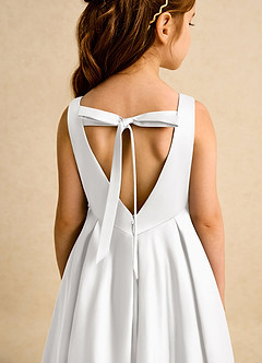 Azazie Pepper Flower Girl Dresses White A-Line Pleated Matte Satin Dress image8