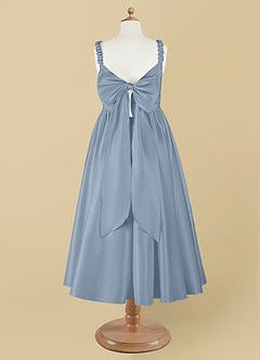 Azazie Cutie Pie Flower Girl Dresses Dusty Blue A-Line Pleated Matte Satin Dress image8