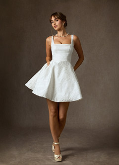 Azazie Regina Trouwjurken Jurk van Bloemenjacquard met A-Lijn met Zakken Diamant Wit image1