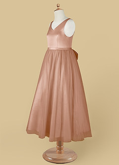 Azazie Marybell Robe Demoiselle D'honneur Fillette Robe Trapèze en Tulle Arc Champagne Rosé image11