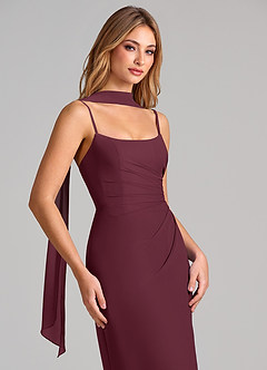 Azazie Calandra 신부 들러리 드레스 쉬스 주름진 쉬폰 바닥 길이 드레스 image6