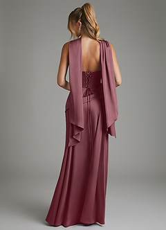 Azazie Gabriela Bridesmaid Dresses Desert Rose A-Line Corset Stretch Satin Dress image2