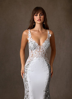 Azazie Estephanie Wedding Dresses Diamond White Cocoa Mermaid Sequins Stretch Crepe Dress image8
