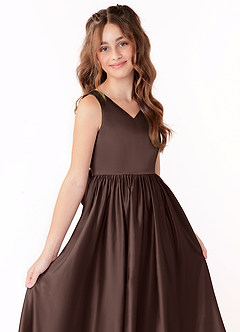 Azazie Hathaway Junior Ganache A-Line Bow Stretch Satin Dress image5