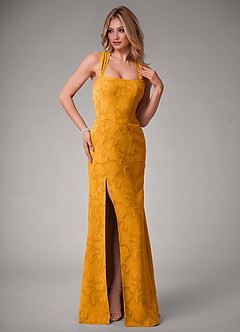 Azazie Luci Brautjungfernkleider Wandelbar Meerjungfrau-Linie Plissee Blumen-Burnout Kleid Butterscotch image6