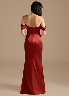 Azazie Lynden Bridesmaid Dresses Rust Sheath Off the Shoulder Metallic Satin Convertible Dress image5