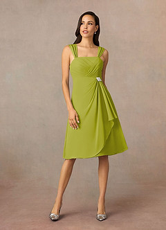 Azazie Olivia Mère de la mariée Robes Robe Trapèze en Mousseline de soie Encolure carrée plissée Citronnelle image3