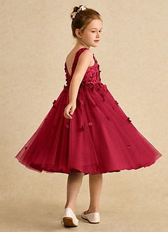 Azazie Lana Blumenmädchenkleider A-Linie ärmellos Matte Satin Kleid Scharlachrot image4