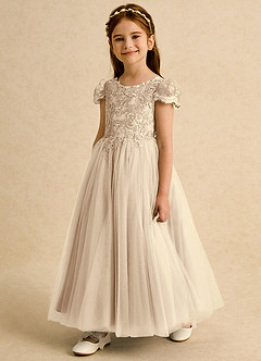 Azazie Puff Flower Girl Dresses Champagne Ball-Gown Lace Tulle Dress image2