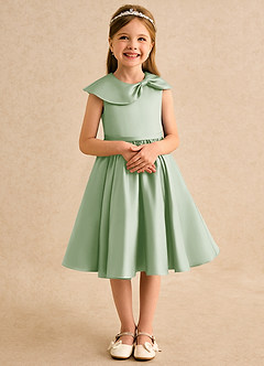 Azazie Acorn Robe Demoiselle D'honneur Fillette Robe Trapèze en Mat Satiné Plissée Vert Sauge image5