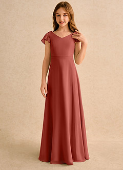 Azazie Nari Girls Formal Flower Girl Klänningar Klä A-Line i Chiffong med ärmar image5