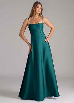 Azazie Valentine Bridesmaid Dresses Peacock A-Line Corset Stretch Satin Dress image4