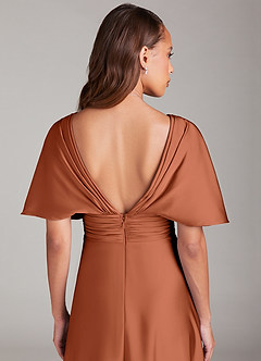 Azazie Pamela Bridesmaid Dresses Cedar Rose A-Line Pleated Stretch Satin Dress image6