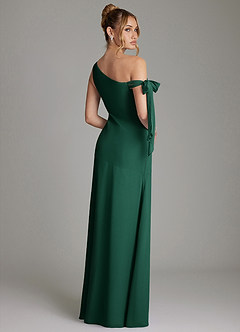 Azazie Aylin Bridesmaid Dresses Emerald Sheath Off the Shoulder Chiffon Dress image2
