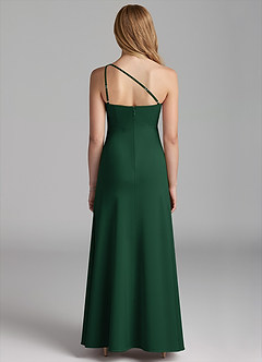 Azazie Mika Junior Robe Trapèze en Satin extensible Plissée Vert Foncé image2