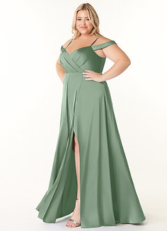 Azazie Ocean Brautjungfernkleider A-Linie V-Hals Gefaltet Stretch-Satin Kleid Matcha image8