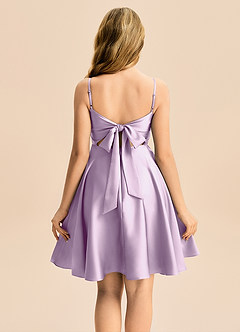 Azazie Miko Junior A-linja Pliseerattu Joustava satiini Mini Nuorempi morsiusneito Pukeutua image2