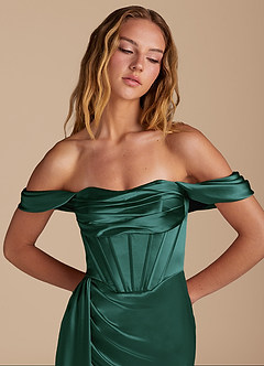 Azazie Amyra Bridesmaid Dresses Pine Mermaid Sweetheart Neckline Metallic Satin Convertible Dress image7