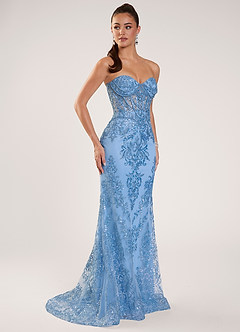 Zeoga Bleu Clair Robe de bal en tulle à paillettes et perles image4