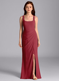Azazie Mero Junior Meerjungfrau-Linie Plissee Chiffon Kleid Granatapfelrot image4