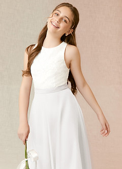 Azazie Albertine Junior White A-Line Lace Chiffon Dress image5