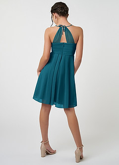 Azazie Ginny Junior Abito A-Line in Chiffon Plissettato Blu Inchiostro image2