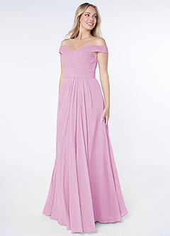 Azazie Audrianna Robes de demoiselle d'honneur Robe Trapèze Convertible en Mousseline de soie Schulterfrei gerafft Rose Bonbon image2