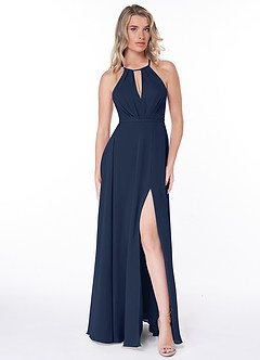 Azazie Evalleen Bridesmaid Dresses Dark Navy A-Line Pleated Chiffon Dress image2