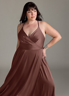 Azazie Davis Bridesmaid Dresses Espresso A-Line Pleated Stretch Satin Dress image11