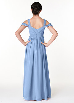 Azazie Lianne Junior Steel Blue A-Line Off the Shoulder Chiffon Dress image2