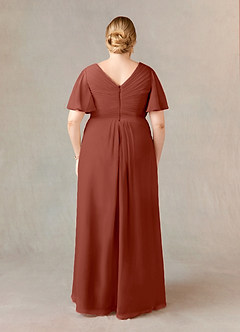 Azazie Morning Glory Mother of the Bride Dresses Auburn A-Line V-Neck Ruched Chiffon Dress image6