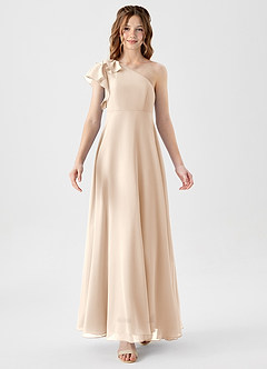 Azazie Arabella Junior Jurk van Chiffon met A-Lijn Ruches Wit Albast image5