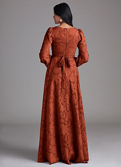 Azazie Leonia Robes de demoiselle d'honneur Robe Trapèze en Blumen-Burnout Manche longue Auburn image3