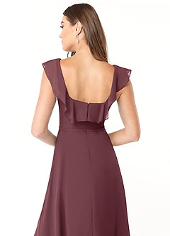 Azazie Jinny Jurken voor bruidsmeisjes Jurk van Chiffon met A-Lijn Vierkante halslijn gerimpeld Sangria image6