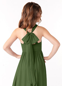 Azazie Jaylah Junior A-Linie Gestreift Chiffon Kleid Olivgrün image4