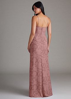 Azazie Maci Bridesmaid Dresses Dusty Rose Sheath Pleated Floral Burnout Dress image2