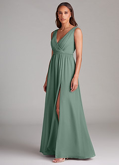 Azazie Tanicia Bridesmaid Dresses Eucalyptus A-Line Pleated Chiffon Dress image2