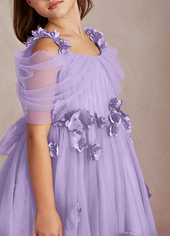 Azazie Shaylee Jurken voor bloemenmeisjes A-Lijn Jurk van Tule Off the Shoulder Lila image2