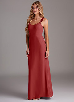 Azazie Denice Bridesmaid Dresses Rust Sheath Pleated Chiffon Dress image4